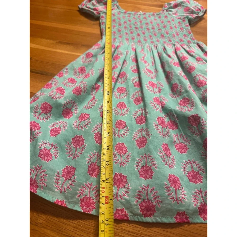 Crewcuts Girls Aqua Pink Floral Smocked Puff Sleeve Dress Size 14 CG285